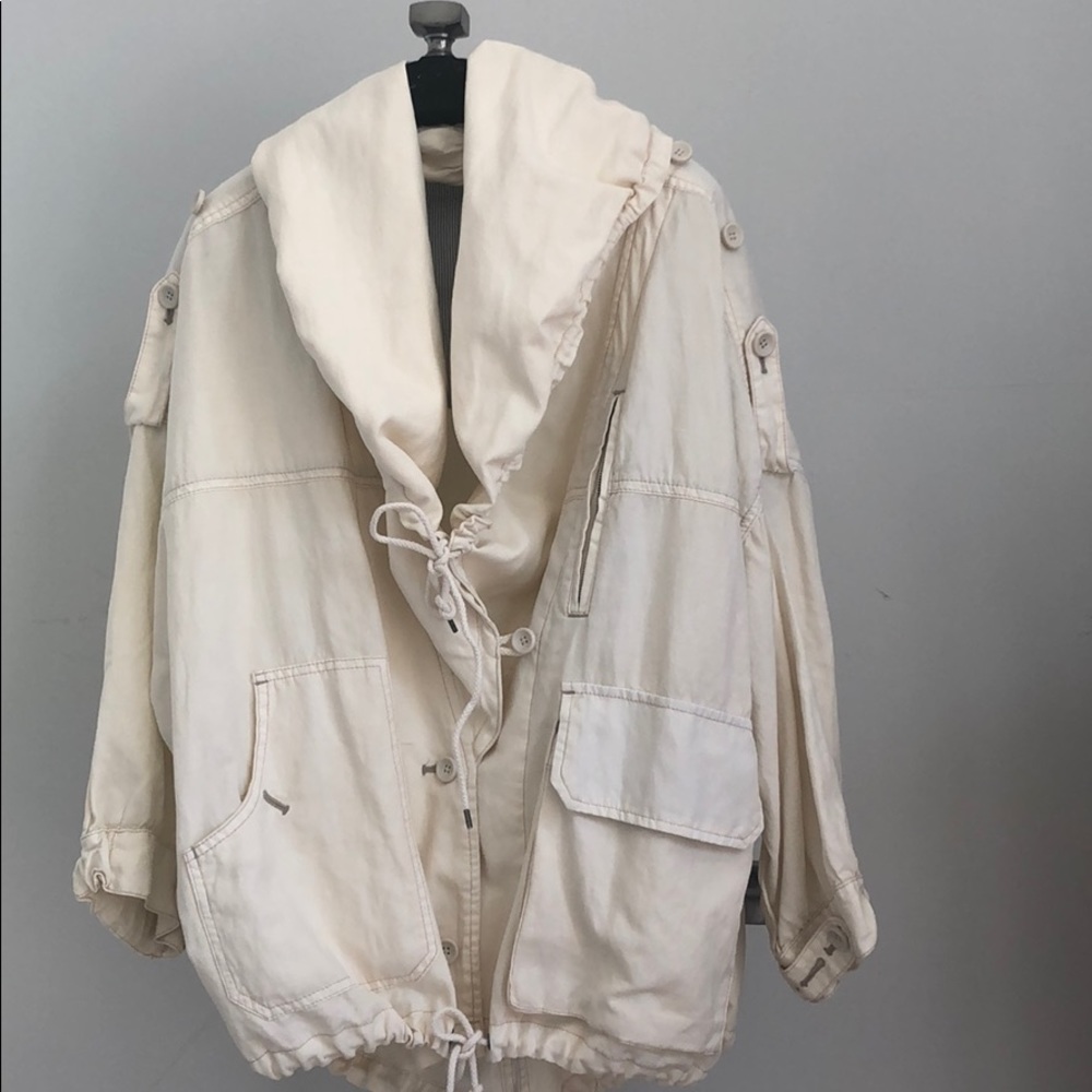 Anthropologie 3/4 sleeve cotton jacket off white L